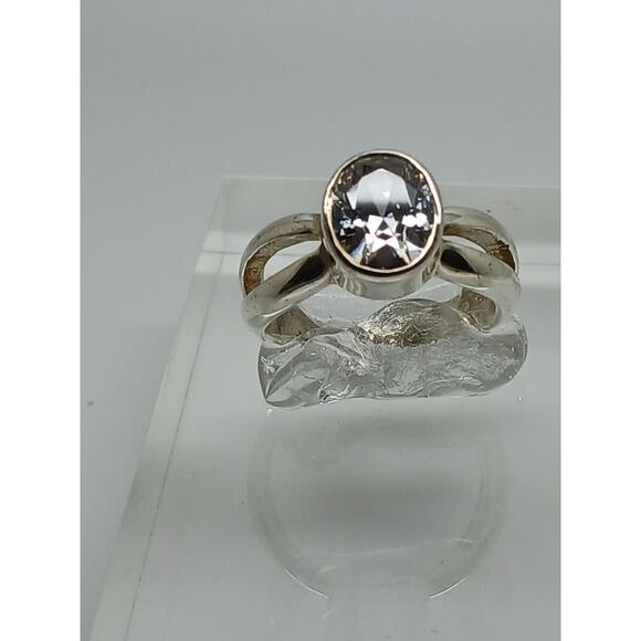 Vintage Sterling Silver Oval Solitaire Engagement Ring Size 9 Estate Jewelry - Picture 4 of 10